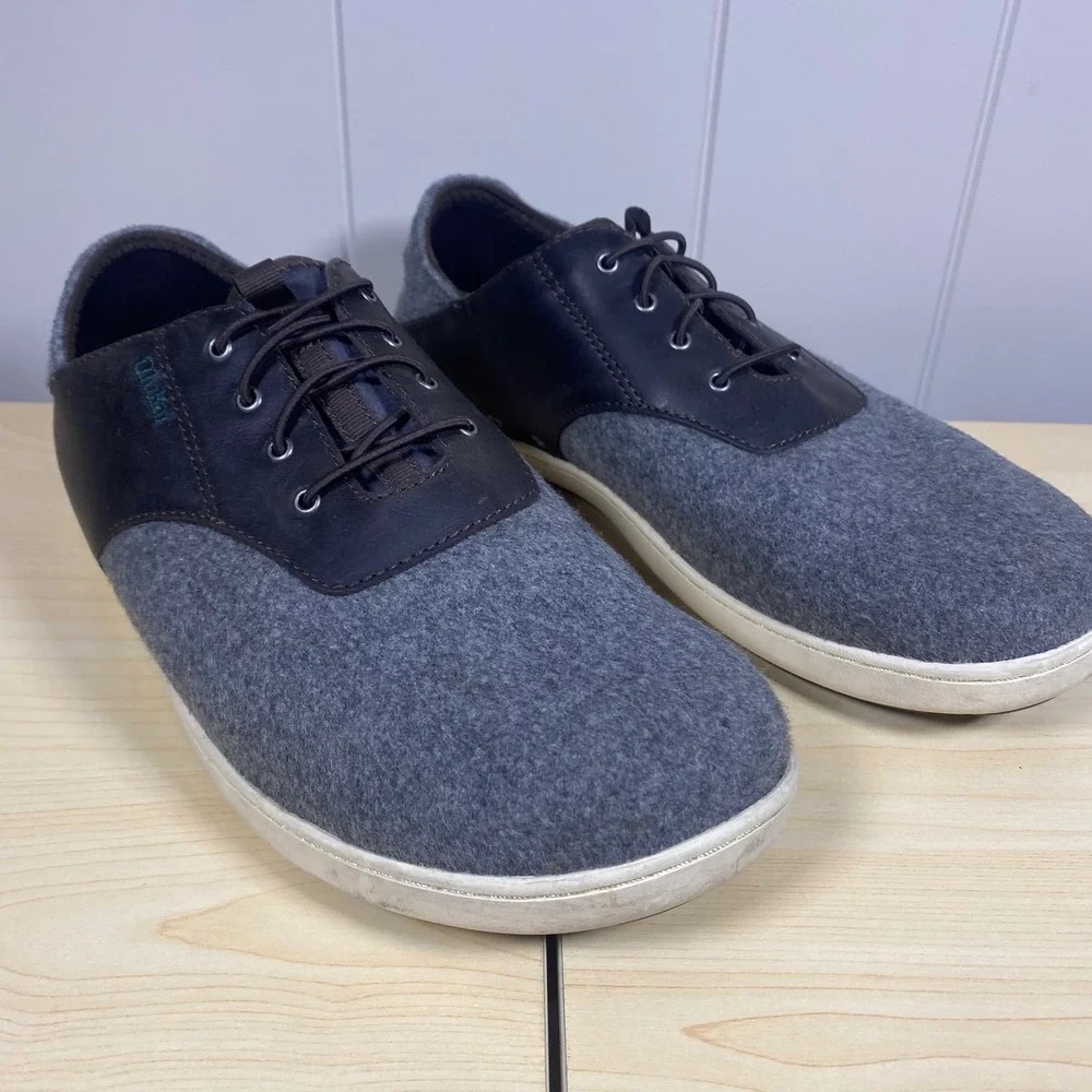 OluKai Nohea Moku Hulu Grey Wool Leather Drop-In Sneaker Shoes Men's 9.5‎